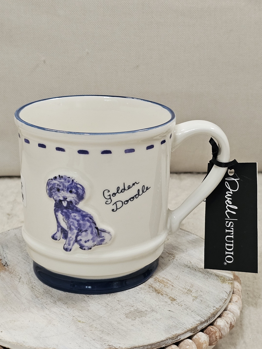 Demdaco Studio Golden Doodle Ceramic Mug - White & Blue